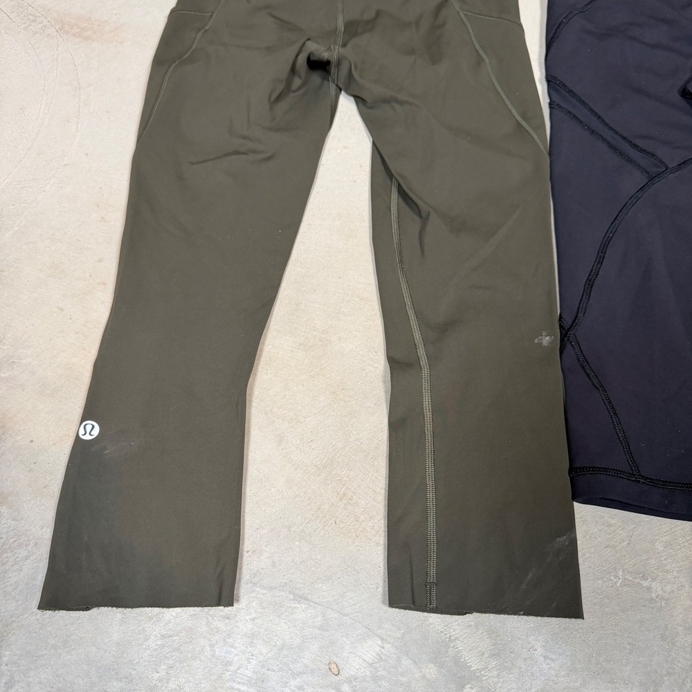 Lululemon Womens Capri Leggings Bundle Size 4 Olive Green Pockets Black Mesh Cap - Picture 3 of 8